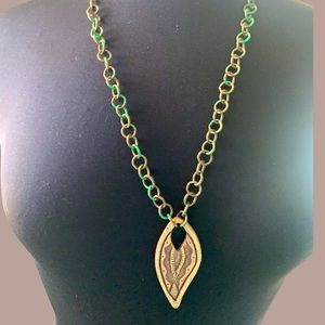 Necklace leaf pottery pendant